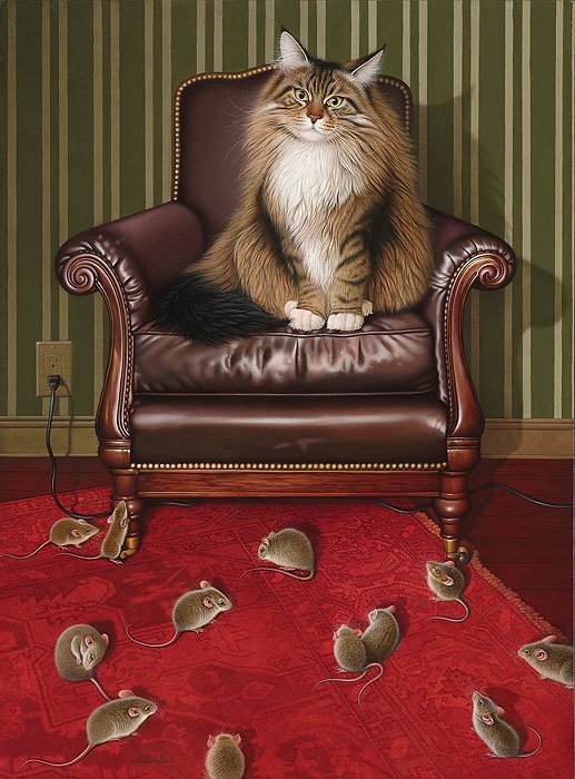 BRALDT BRALDS - CHAIR PURRSON: Braldt Bralds - Chair Purrson - Open Edition Canvas Image Size: 11"w X 15"h. - Artist Braldt Bralds’ Most Beloved Works Are His Fanciful Renditions Of Cats With Their Humorous, Human-like Traits. Th