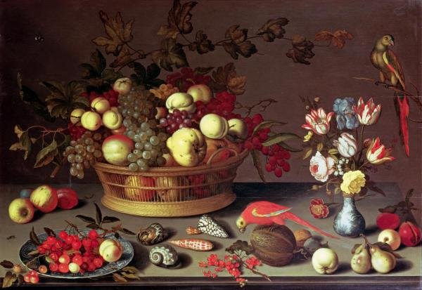 BALTHASAR VAN DER AST - A BASKET OF GRAPES AND OTHER: Balthasar Van Der Ast - A Basket Of Grapes And Other Fruit - 36 X 24 3/4 In. - Giclée Print - Gallery Stretched - Ready to hang.