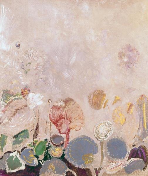 ODILON REDON - FLOWER FIELD: Odilon Redon - Flower Field - 30 1/4 X 36 In. - Giclée Print - Gallery Stretched - Ready to hang.