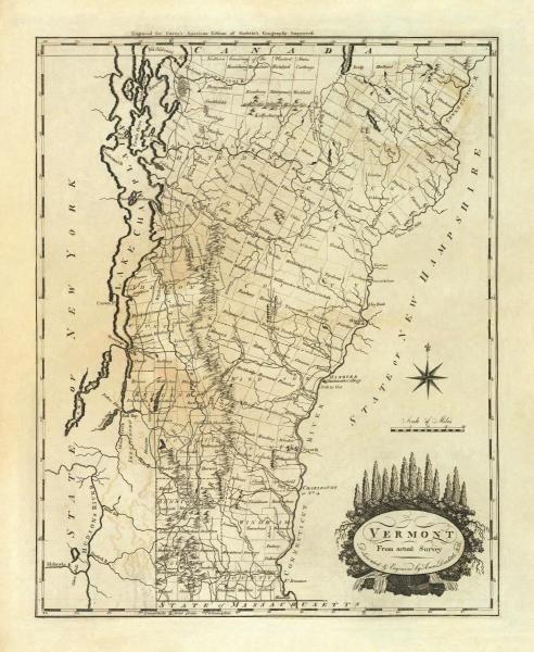 MATHEW CAREY - VERMONT, 1795: Mathew Carey - Vermont, 1795 - 29 1/2 X 36 In. - Giclée Print - Gallery Stretched - Ready to hang.