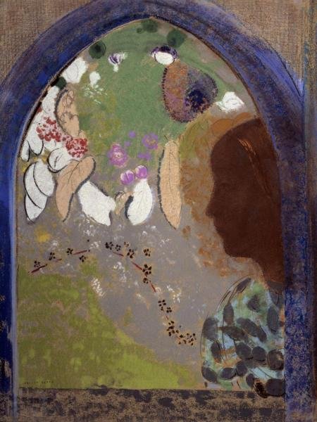 ODILON REDON - WOMAN'S SILHOUETTE IN A WINDOW, 1912: Odilon Redon - Woman's Silhouette In A Window, 1912 - 30 X 40 In. - Giclée Print - Gallery Stretched - Ready to hang.