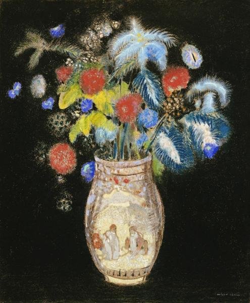 ODILON REDON - LARGE BOUQUET ON A BLACK BACKGROUND: Odilon Redon - Large Bouquet On A Black Background - 29 3/4 X 36 In. - Giclée Print - Gallery Stretched - Ready to hang.