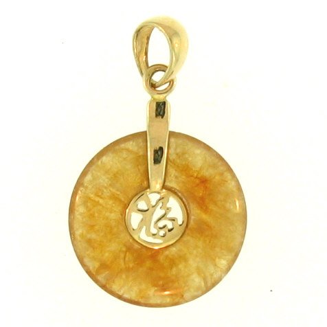 NATURAL YELLOW JADEITE PENDANT: Metal: Yellow Gold Karat: 14k Stone Size: ~12-14mm - Varies Details: 'good Luck' Character This Item Is Guaranteed Grade A JADEITE