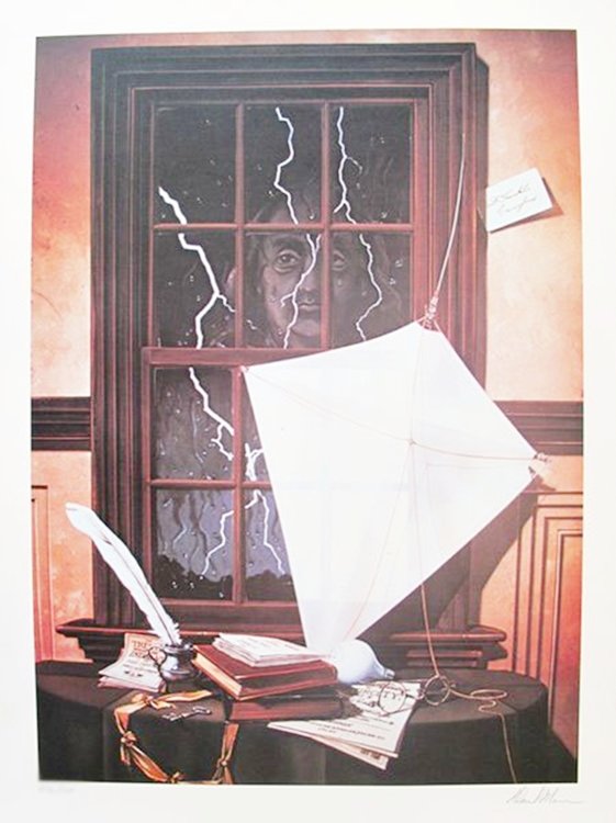 DAVID MANN TRIBUTE TO BEN FRANKLIN LIMITED ED. HAND: Lithograph Hand Signed By David Mann Titled "Tribute To Ben Franklin". Made On Archival Quality Paper. This Piece Was Hand Signed By David Mann Himself. Pencil Numbered From A Limited Edition Of 1000.