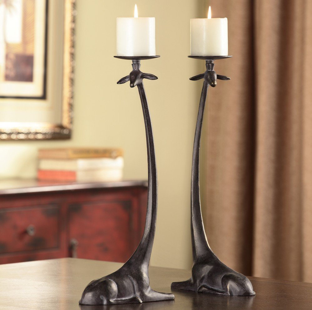 SITTING GIRAFFE CANDLEHOLDER P: Sitting Giraffe Candleholder P - Weight: 2.50 Lbs - Size: 18.5"H 8"W 3.5"D - Material: ALUMINUM