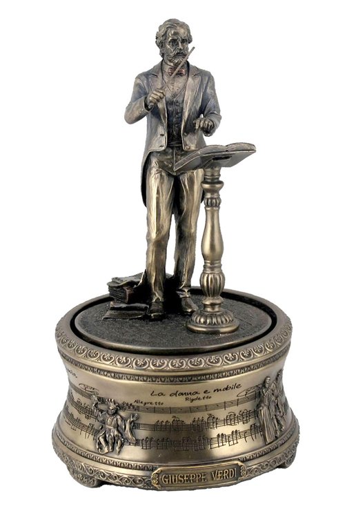 VERDI'S "LA DONNA E MOBILE" - COLD-CAST BRONZE: Verdi's "la Donna E Mobile" Music Box - Material - COLD-CAST BRONZE - Size - 7 7/8