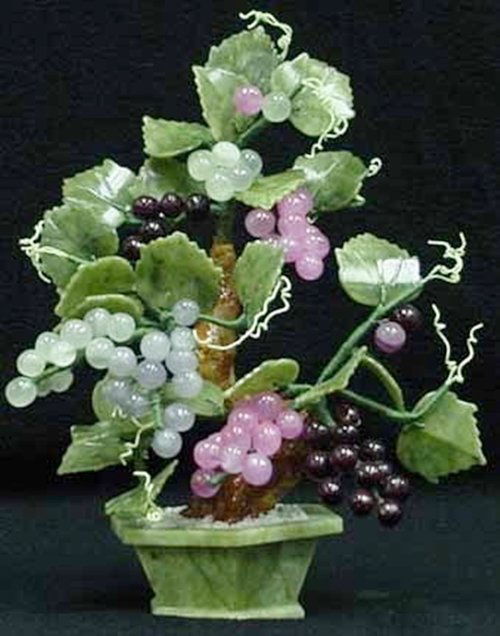 REAL JADE GRAPES TREE: Real Jade Grapes Tree - L 8", H 10", W 8". - This Lovely And Beautiful Jade Grapes Vines Tree Is Made Of Real Jade. The Leaves And Pot Are Made Of Green Taiwan Jade. It Is An Ideal Decoration For Your