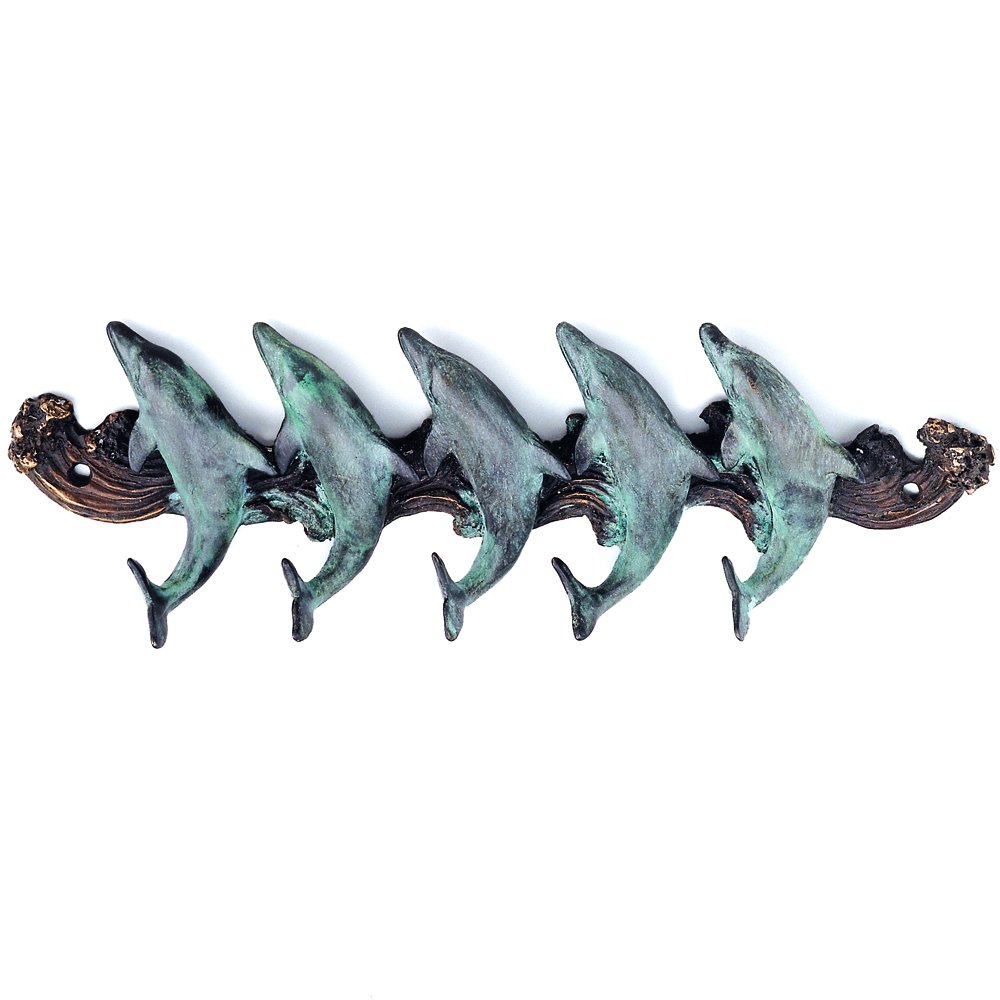 DOLPHIN QUINTET KEY HOOK: Dolphin Quintet Key Hook - Weight: 0.000 Lbs - Size: 3"H 9.5"W 1.5"D - Material: Brass