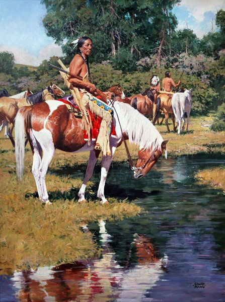 The Pony Guard by David Mann: The Pony Guard by David Mann - Edition Size: 95 - Giclee on Paper - Artist Proof Dimensions: 24 x 18 Release Date: 6-2013 ……….David Mann’s life focus has been his interest in the Native Americ