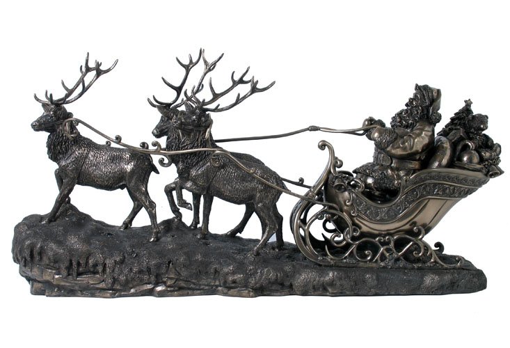 SANTA ON SLEIGH - COLD-CAST BRONZE: Santa On Sleigh - Material - COLD-CAST BRONZE - Size - 26 3/4