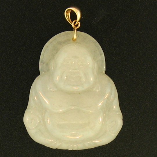 NATURAL WATER JADEITE PENDANT: Metal: Yellow Gold Karat: 14k Stone Size: ~34x40mm Details: Carved Buddha This Item Is Guaranteed Grade A JADEITE