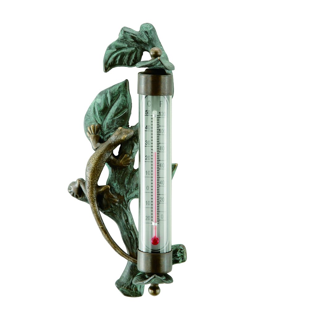 LIZARD WALL MOUNTED THERMOMETE: Lizard Wall Mounted Thermomete - Weight: 0.7 Lbs - Size: 8.5"H 4"W 2.5"D - Material: BRASS