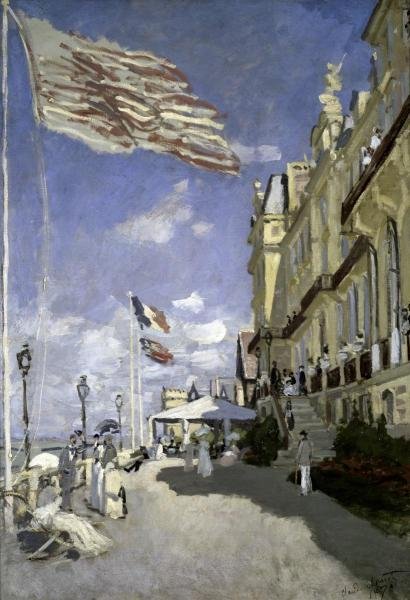 CLAUDE MONET - HÔTEL DES ROCHES NOIRES, TROUVILLE, 1870: Claude Monet - Hôtel Des Roches Noires, Trouville, 1870 - 27 3/8 X 40 In. - Giclée On Canvas - Museum Wrapped - Large Piece Of Art - This Piece Is Ready To Hang On Your Wall