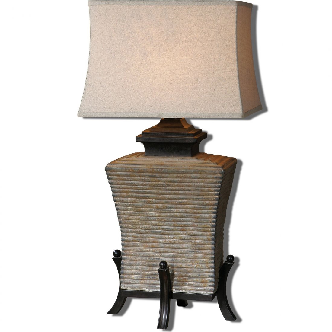 SEGURA CONCRETE TABLE LAMP: SEGURA CONCRETE TABLE LAMP - AGED CONCRETE WITH RUST ANTIQUING ACCENTED WITH DARK BRONZE DETAILS. FOR INDOOR/OUTDOOR USE. - AGED CONCRETE BASE WITH RUST ANTIQUING ACCENTED WITH DARK BRONZE DETAILS. TH