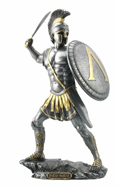 SPARTAN WARRIOR WITH SWORD AND HOPLITE SHIELD: Spartan Warrior With Sword And Hoplite Shield - Material - Cold Cast Pewter - Size - (h) 13 1/4