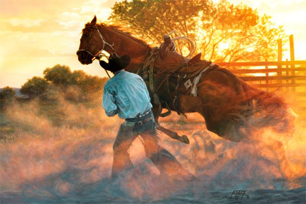 When Horse Whispering Gets Loud by Tim Cox: When Horse Whispering Gets Loud by Tim Cox -- Giclee on Canvas - Signed & Numbered Dimensions: 24 x 36 Edition Size: 150