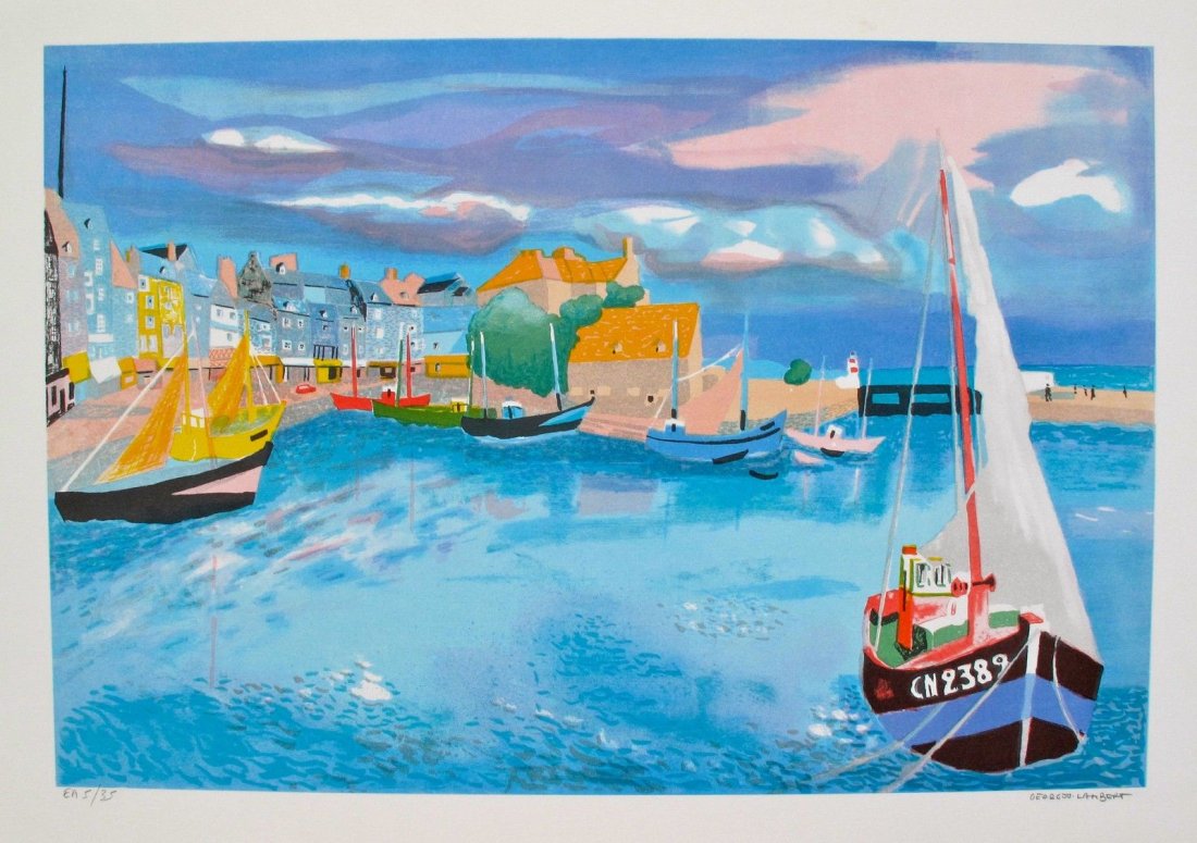 Georges Lambert Harbor Limited Edition Hand Signed: Limited Edition Lithograph By French Artist Georges Lambert Titled "Harbor”. This Subject Is Hand Signed By The Artist And Pencil Numbered From An Artist Proof Edition Of 35. Image Measures 19? X 27