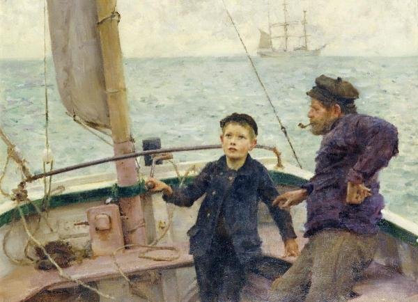 HENRY SCOTT TUKE - THE STEERING LESSON: Henry Scott Tuke - The Steering Lesson - 40 X 29 In. - Giclée On Canvas - Museum Wrapped - Large Piece Of Art - This Piece Is Ready To Hang On Your Wall
