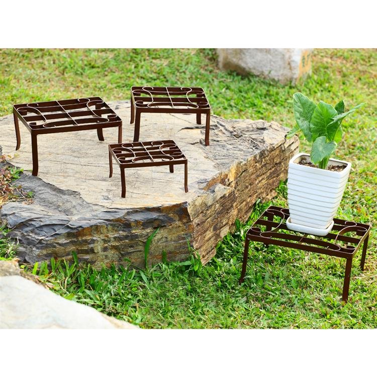 Square Nested Plant Stands: Square Nested Plant Stands - Dimensions: 4"h 12.5"w 12.5"d Material: Cast Iron Weight: 10.00lbs