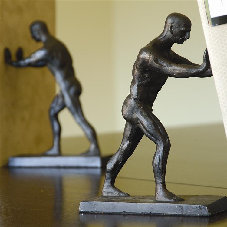 Working Men Bookends: Working Men Bookends - Dimensions: 8.5"h 6.5"w 2.5"d Material: Cast Iron Weight: 8.00lbs