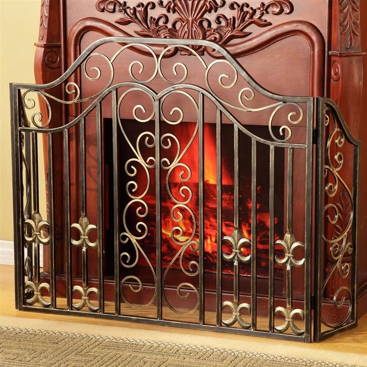 Fleur De Lis And Scroll Fireplace Screen: Fleur De Lis And Scroll Fireplace Screen - Dimensions: 33"h 53"w Material: Iron Weight: 24.0lbs