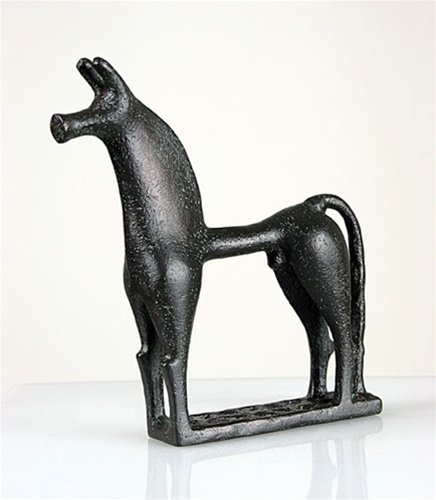GREEK GEOMETRIC HORSE STATUE: Greek Geometric Horse Statue - Size: 6.5"h X 6.2"w X 1.75"d Item Type: Greek Statue Material: Resin - Metal Finish Weight (lbs): 0.4 - - Greek Geometric Horse Statue (8th Century Bc) Around 900 Bc A C