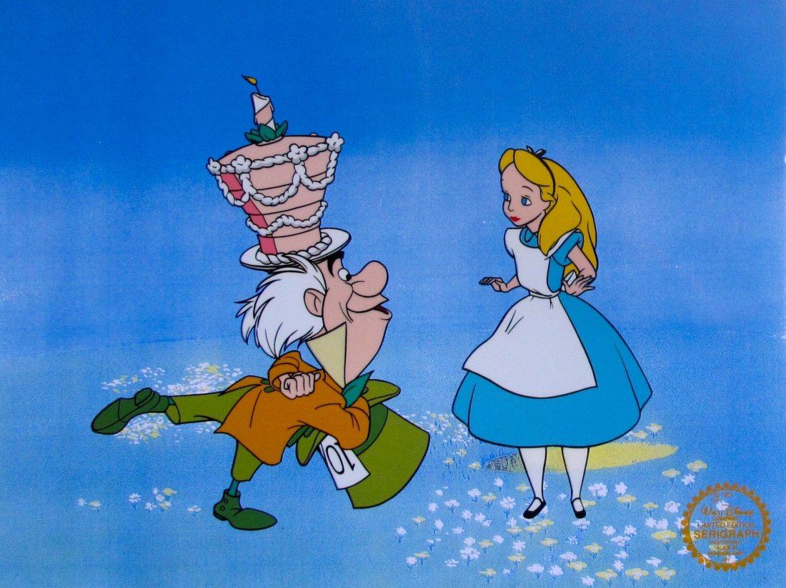 Disney Alice In Wonderland Original Serigraph Cel: Genuine Original Limited Edition Serigraph Cel Of Alice And The Mad Hatter From 1951 Walt Disney Studios – "Alice In Wonderland”. This Cel Is From The Scene "It’s A Very Merry Un-birthday To You