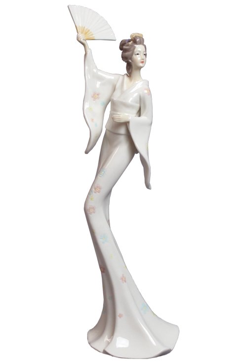 GEISHA WITH FAN: Geisha With Fan - Material - Fine Porcelain - Size - (h) 13 3/8