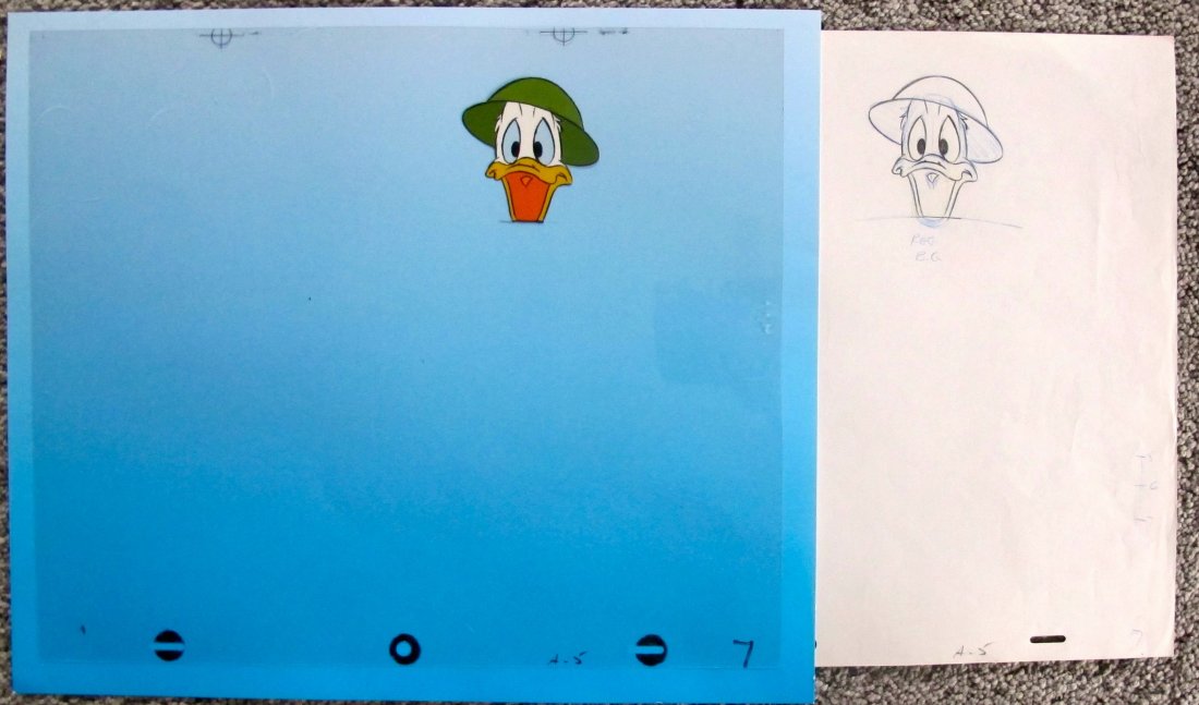 Disney Donald Duck Original Production Art Cel With: Genuine Original Disney Production Cel Of Donald Duck With An Original Production Drawing. This Production Cel Measures 10? X 12?, In Full Color. Comes With A Gallery Certificate Of Authenticity