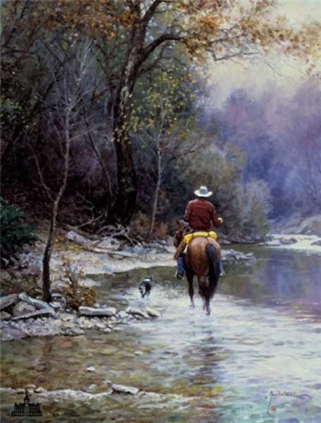 Creek Bottom Search by Martin Grelle: Creek Bottom Search by Martin Grelle -- Giclee on Canvas, Open Edition Dimensions: 12 x 9 Edition Size: Open
