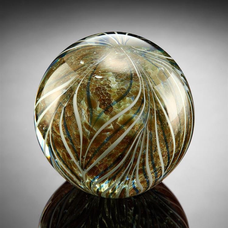 White Feathers Sphere / Paperweight: White Feathers Sphere / Paperweight - Dimensions: 3.5"h 3"d Material: Glass Weight: 2.00lbs