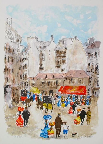 Urbain Huchet Paris Scene Hand Signed Limited Edition: Pencil Hand Signed And Numbered Lithograph By Urbain Huchet Titled "Paris Scene”. This Lithograph Measures 29.5? X 21.5? And Is Published On Arches Paper. Numbered From An Artist Proof Edition Of 25