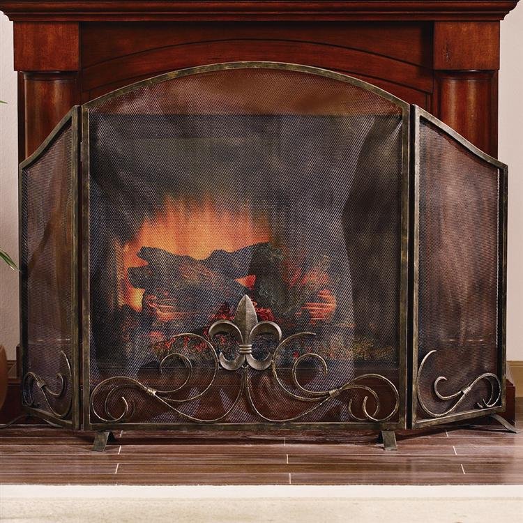 Fleur De Lis Fireplace Screen: Fleur De Lis Fireplace Screen - Dimensions: 36.5"h 59"w 7"d Material: Iron Weight: 15.5lbs