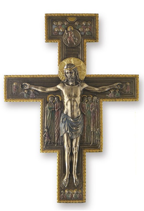 THE SAN DAMIANO CRUCIFIX WALL PLAQUE - BRONZE: The San Damiano Crucifix Wall Plaque - Material - Cold Cast Bronze - Size - 15 7/8