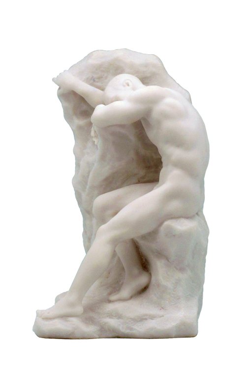 BOOKEND NUDE MALE SITTING ON ROCK(MARBLE WHITE): Bookend Nude Male Sitting On Rock(marble White) - Material - Poly Stone - Size - (h) 8 1/4