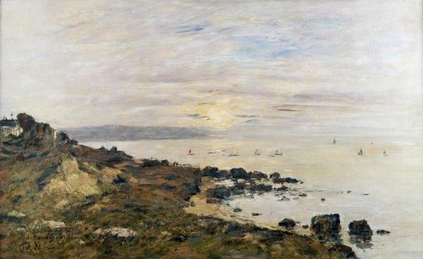 EUGENE BOUDIN - CLIFFS AT BENERVILLE, SUNSET: Eugene Boudin - Cliffs At Benerville, Sunset - 40 X 24 1/2 In. - Giclée On Canvas - Museum Wrapped - Large Piece Of Art - This Piece Is Ready To Hang On Your Wall