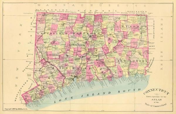 D.h. Hurd And Co. - State Of Connecticut, 1893: D.h. Hurd And Co. - State Of Connecticut, 1893 - 40 X 25 3/4 In. - Giclée On Canvas - Museum Wrapped - Large Piece Of Art - This Piece Is Ready To Hang On Your Wall