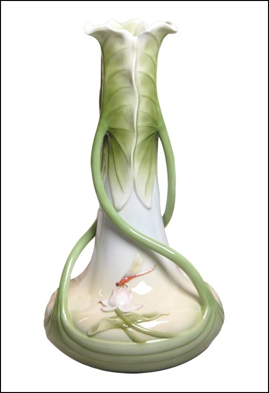 TRIPLE LOTUS LEAVES TALL VASE: Triple Lotus Leaves Tall Vase - Material - Fine Porcelain - Size - (h) 15 3/4