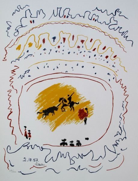 Pablo Picasso Petite Corrida Limited Edition Giclee: Pablo Picasso Limited Edition Giclee Titled “petite Corrida”. This Piece Is Facsimile Signed Which Means That It Has A Copy Of Picasso’s Original Signature On It. Pencil Numbered From A Limited 