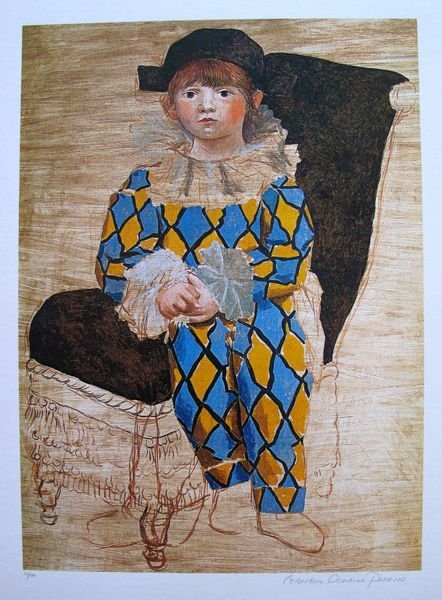 #58 Paul As A Harlequin Pablo Picasso Estate Signed: Pablo Picasso Giclee Titled “paul As A Harlequin”. This Piece Is Pencil Hand Signed On The Lower Right As ‘collection Domaine Picasso’ And Has An Embossed Seal Stamped By The Picasso Estate. P