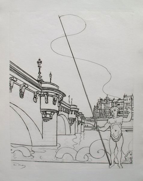 Andre Derain Le Pont Neuf Restrike Etching: Andre Derain Restrike Etching Titled “le Pont Neuf”. Made On Thin Handmade Laid Paper; Signed Signature In The Plate, Lower Left. Image Measures 13? X 10¼”. Sheet Measures 17½ X 12½”. In Ex
