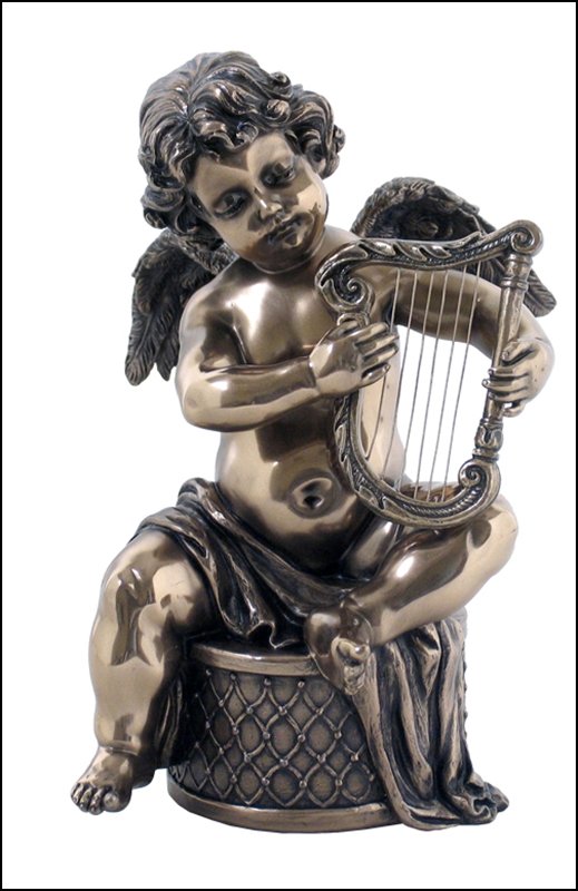 CHERUBS - BRONZE: Cherubs - Harp - Material - Cold Cast Bronze - Size - 7 1/8