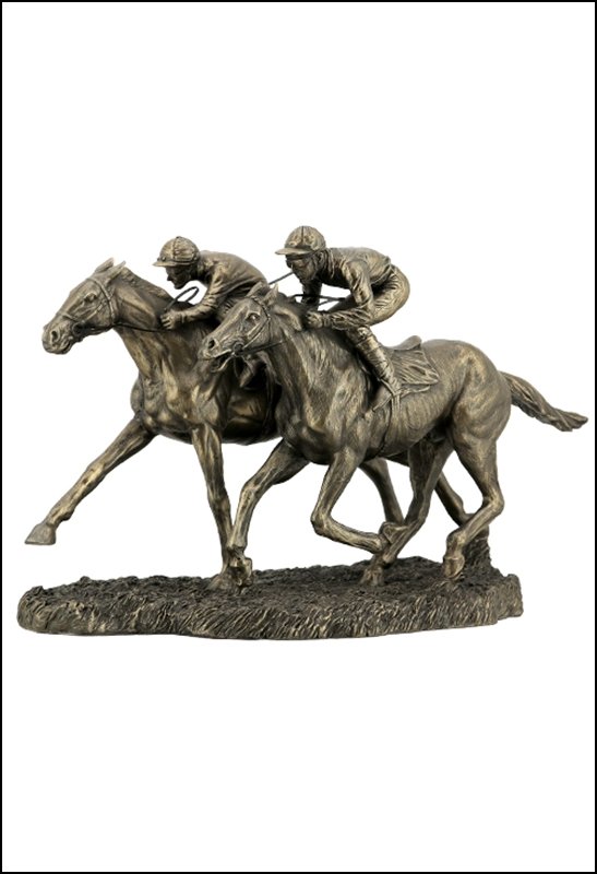 TWO JOCKEYS RACING - BRONZE: Two Jockeys Racing - Material - Cold Cast Bronze - Size - 12 5/8