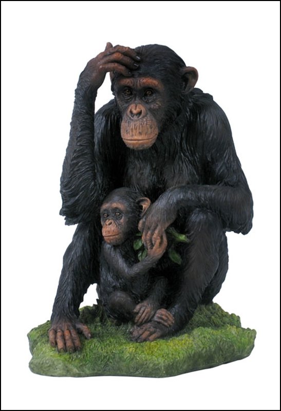 CHIMPANZEE AND BABY CHIMPANZEE: Chimpanzee And Baby Chimpanzee - Material - Poly Stone - Size - (h) 7 1/4