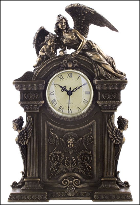 ANGEL & CHERUB CLOCK - BRONZE: Angel & Cherub Clock - Material - Cold Cast Bronze - Size - 13