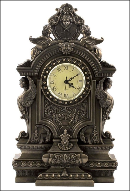 BAROQUE SPINX MANTEL CLOCK - BRONZE: Baroque Spinx Mantel Clock - Material - Cold Cast Bronze - Size - 15 3/4