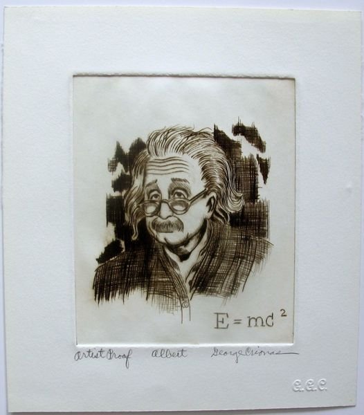 George Crionas “albert Einstein” Hand Signed Limited: Limited Edition Original Hand Signed Etching By George Crionas Titled “albert”. Medium: Black & White Etching On Arches [pencil Hand Signed By George Crionas] Rare Artist Proof Edition. Paper Size
