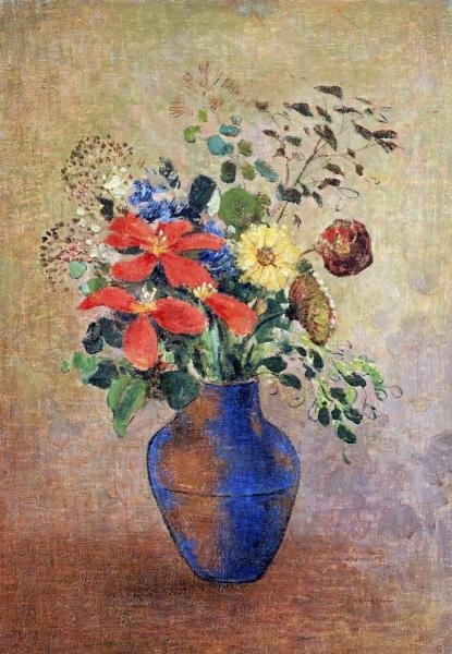 ODILON REDON - THE BLUE VASE: Odilon Redon - The Blue Vase - 25 X 36 In. - Giclée Print - Gallery Stretched - Ready to hang.
