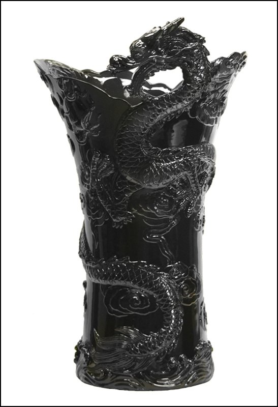 CHINESE DRAGON LARGE VASE (BLACK): Chinese Dragon Large Vase (black) - Material - Poly Stone - Size - (h) 22 3/4