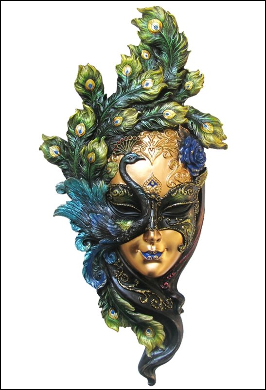 PEACOCK MASK WALL PLAQUE: Peacock Mask Wall Plaque - Material - Poly Stone - Size - (l) 13 5/8